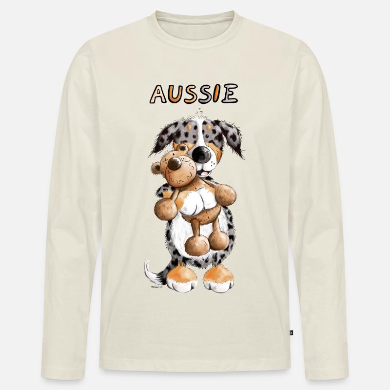 Aussie mit Teddy - Männer Premium Bio Langarmshirt - Naturweiß