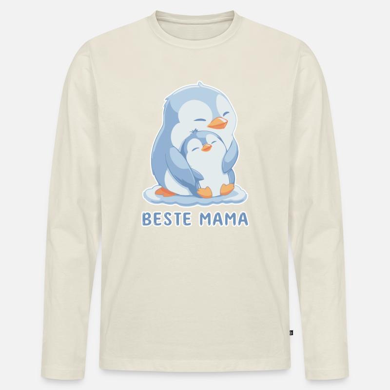 Beste Mama Pinguin Muttertag - Männer Premium Bio Langarmshirt - Naturweiß