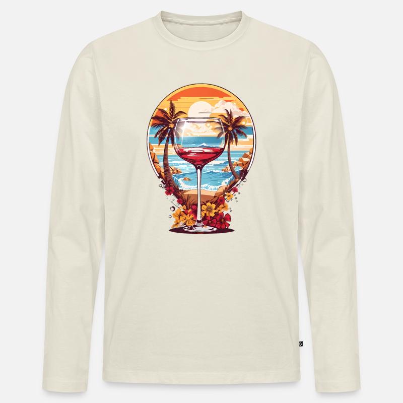 Strand Weinglas - Männer Premium Bio Langarmshirt - Naturweiß