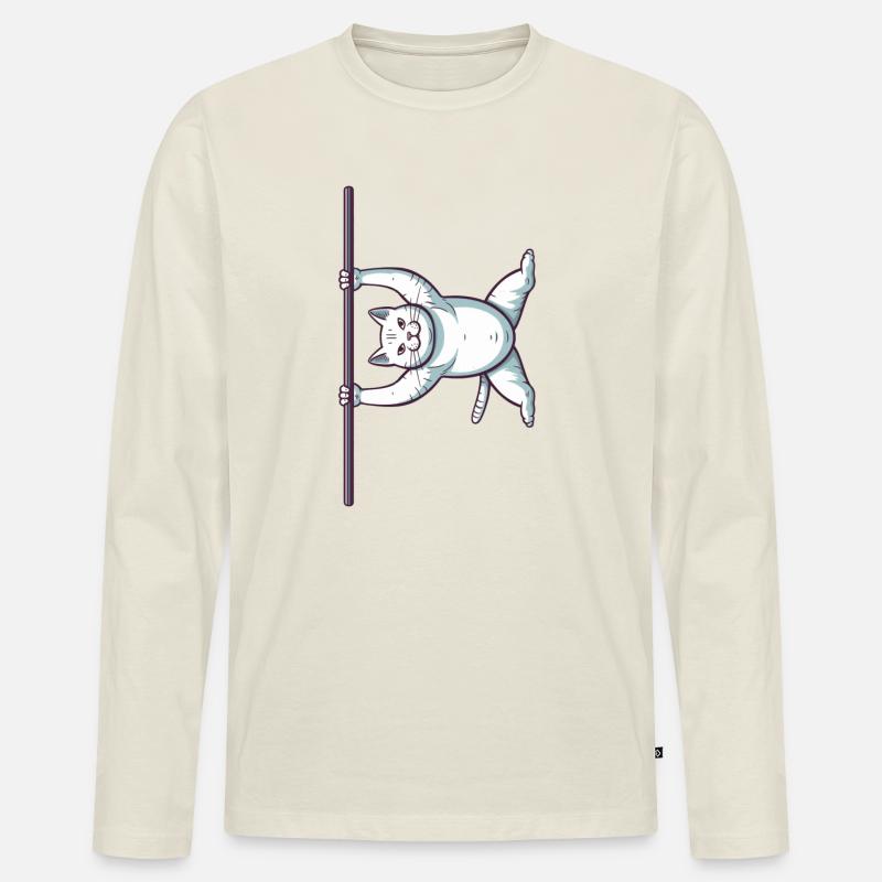 Weiße Comic Katze im Iron X - Männer Premium Bio Langarmshirt - Naturweiß