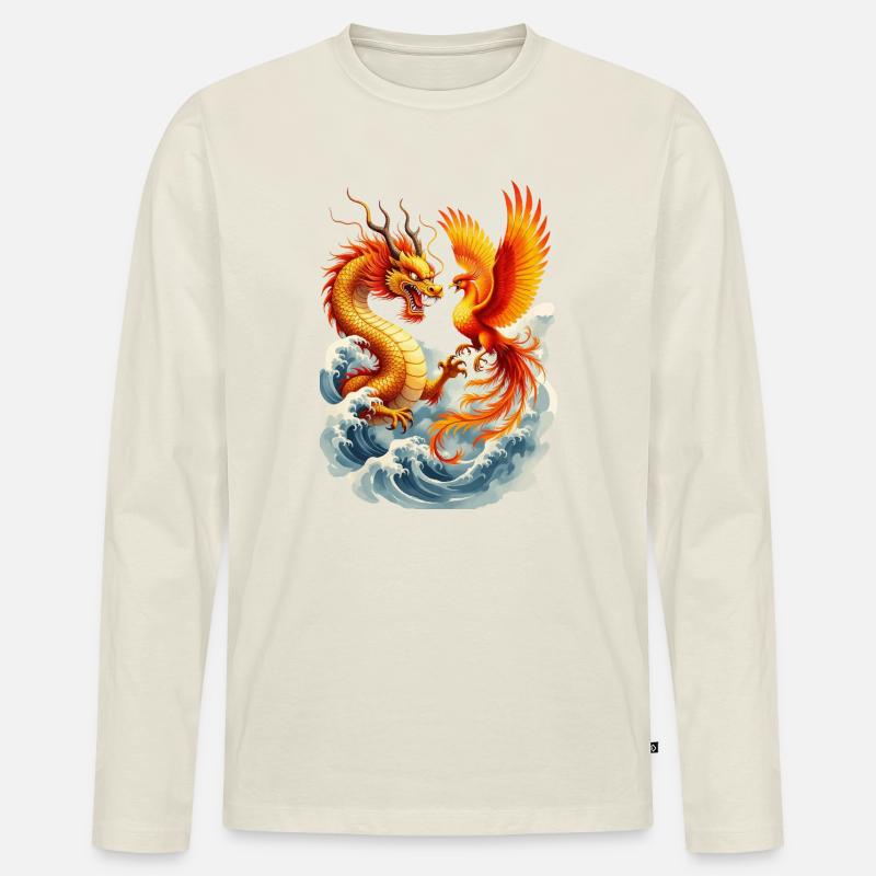 Vektor "Drache" und "Phönix" - Männer Premium Bio Langarmshirt - Naturweiß
