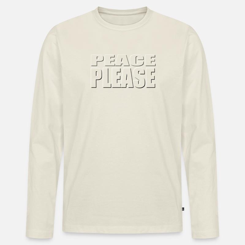 PEACE PLEASE transparente Schrift - Männer Premium Bio Langarmshirt - Naturweiß