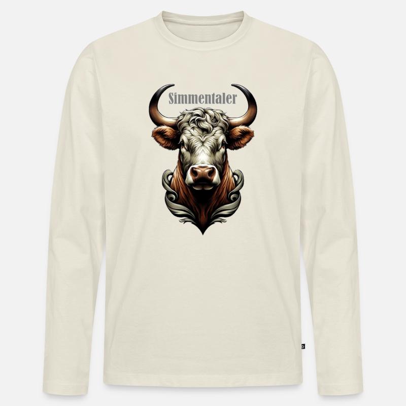 Simmentaler - Männer Premium Bio Langarmshirt - Naturweiß