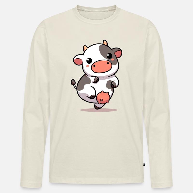 Kuh - Männer Premium Bio Langarmshirt - Naturweiß