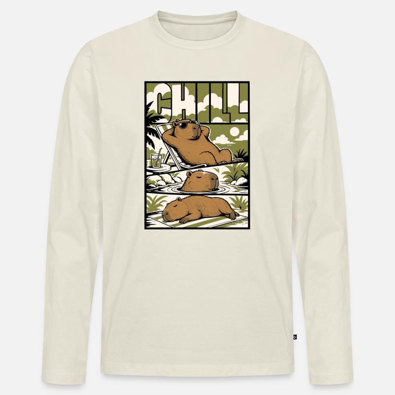 Chill Capybara Relax Design - Männer Premium Bio Langarmshirt - Naturweiß