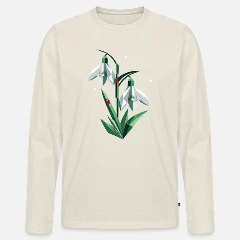Zwei Schneeglöckchen mit Marienkäfern - Männer Premium Bio Langarmshirt - Naturweiß