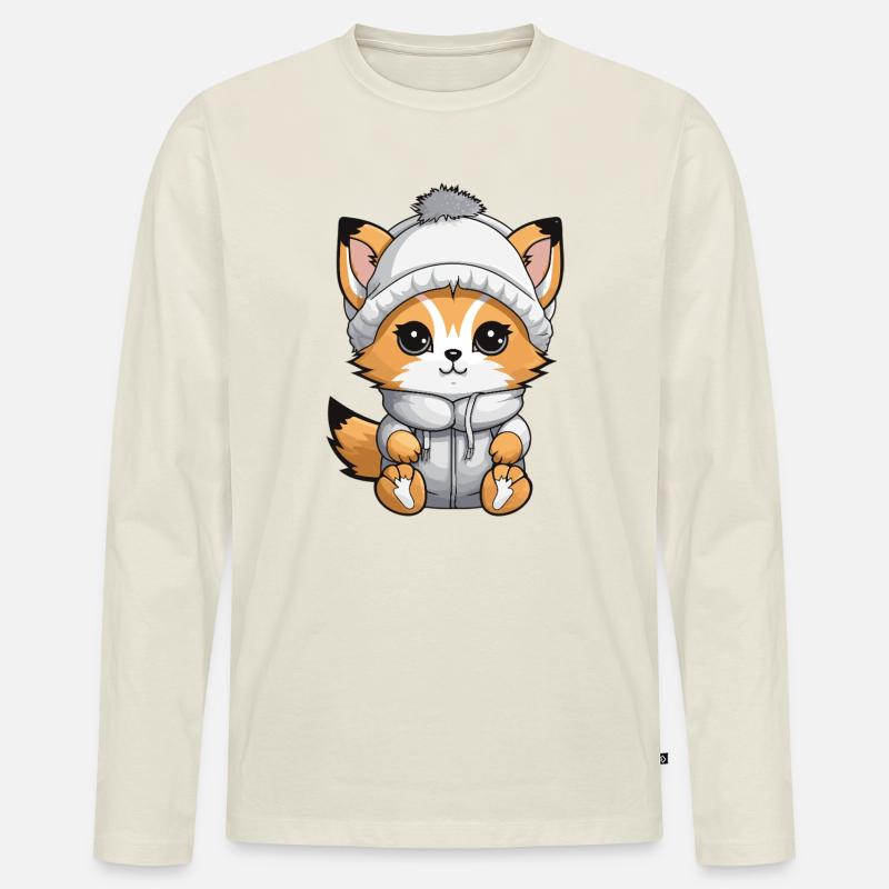 Fuchs Winter Comic - Männer Premium Bio Langarmshirt - Naturweiß