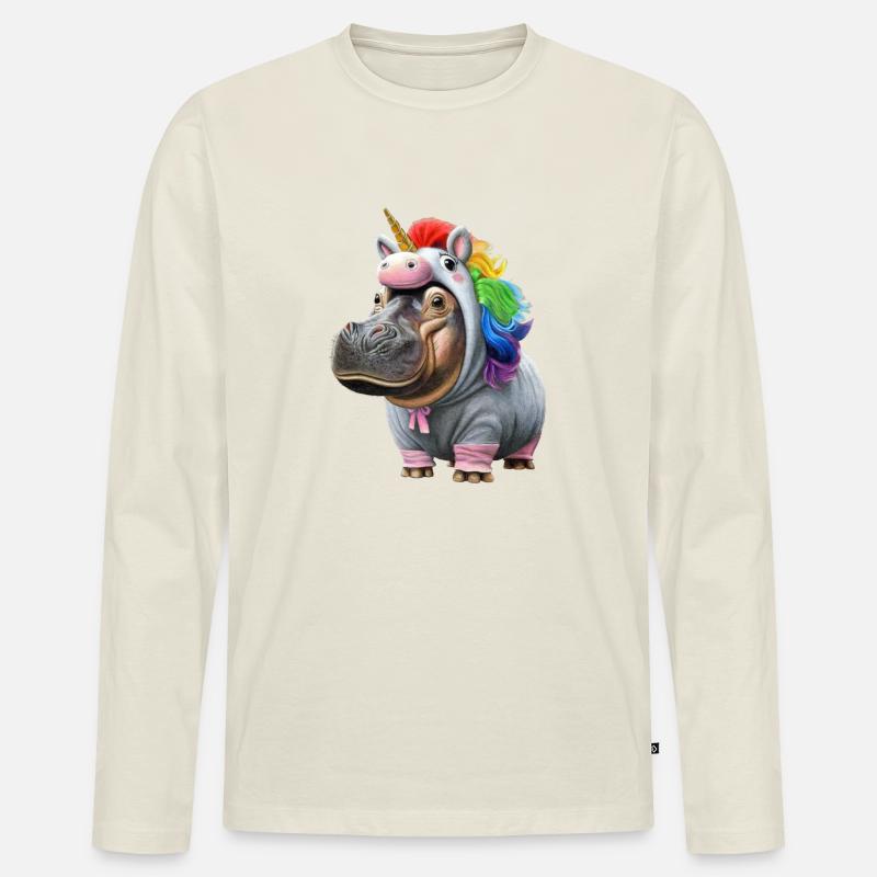 Nilpferd Einhorn - Männer Premium Bio Langarmshirt - Naturweiß