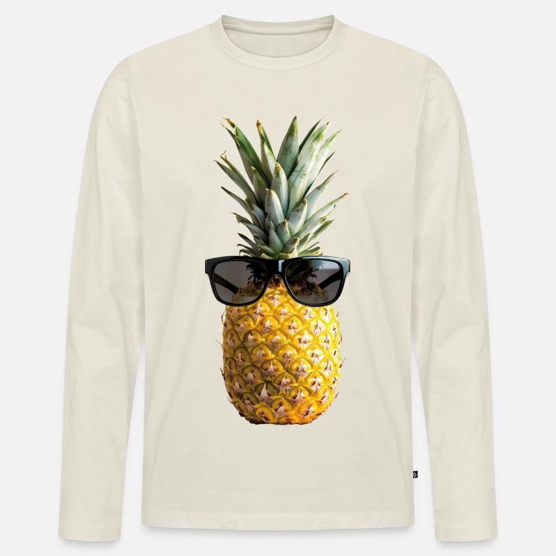 Ananans mit Sonnenbrille - Männer Premium Bio Langarmshirt - Naturweiß