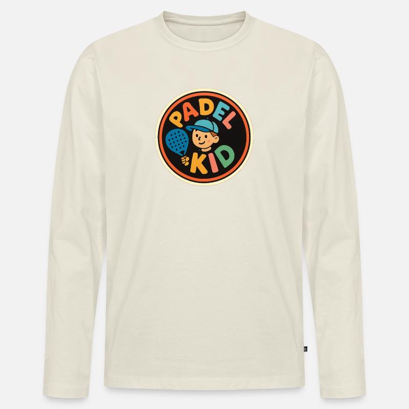 Padel Kind Logo Sticker - Männer Premium Bio Langarmshirt - Naturweiß