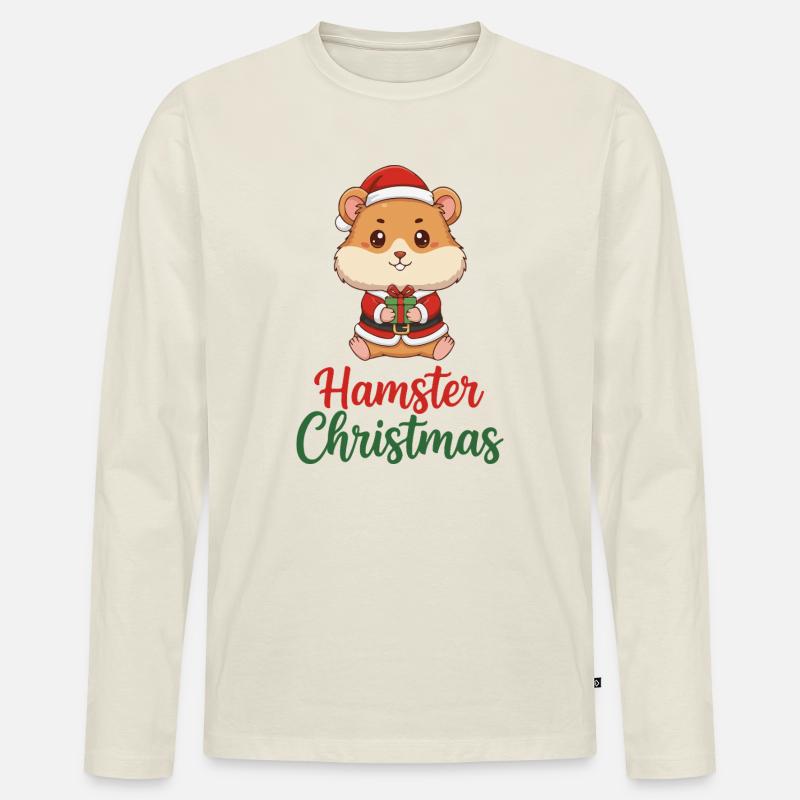 Hamster-Weihnachtsstimmung - Männer Premium Bio Langarmshirt - Naturweiß