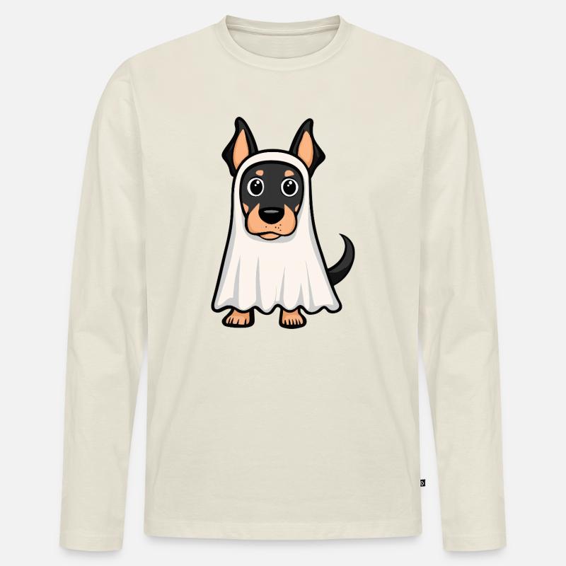 Dobermann Hund Halloween Geist - Männer Premium Bio Langarmshirt - Naturweiß