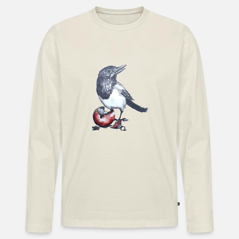 Elster mit Weihnachtsball - Männer Premium Bio Langarmshirt - Naturweiß