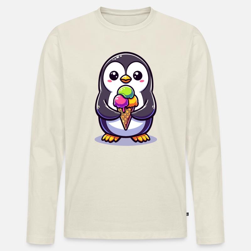 Entzückender Pinguin Bunt - Männer Premium Bio Langarmshirt - Naturweiß