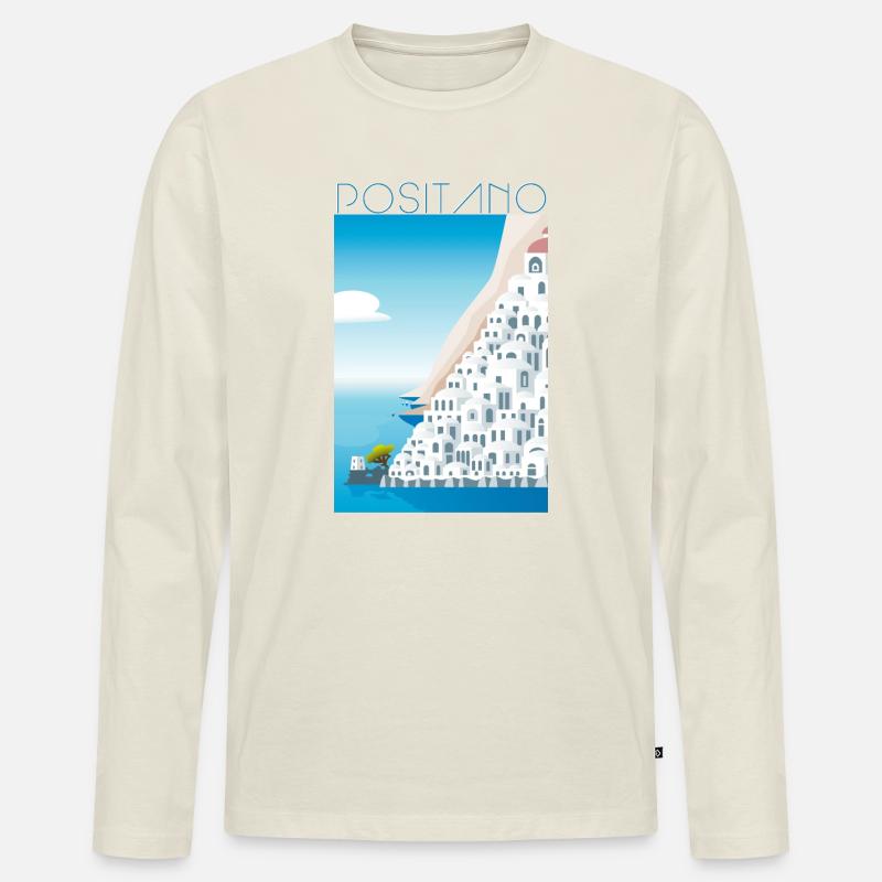 Positano CostaBlu Weiße Häuser - Männer Premium Bio Langarmshirt - Naturweiß