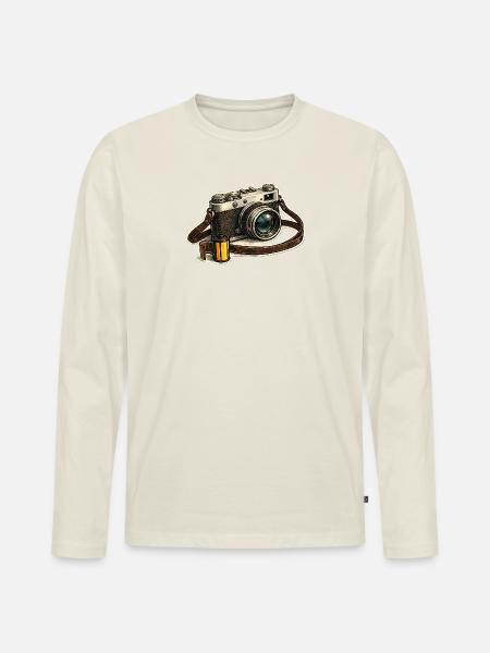 Vintage camera with film roll - Men's Premium Organic Long Sleeve Shirt - off white
