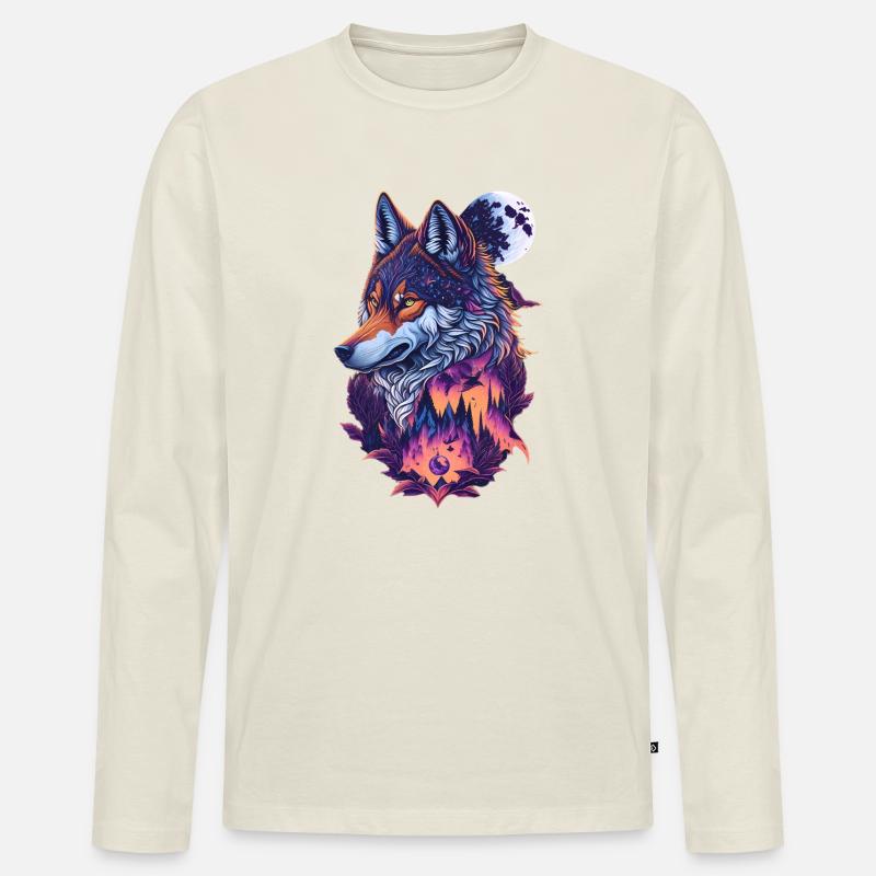 Wolf - Männer Premium Bio Langarmshirt - Naturweiß