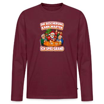 Lustiger Nikolaus Skat Weihnachten Geschenk - Männer Premium Bio Langarmshirt - Burgunderrot - Vorne - Nico (187cm)