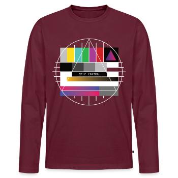 New Retro Testbild - Self Control - Männer Premium Bio Langarmshirt - Burgunderrot - Vorne - Nico (187cm)