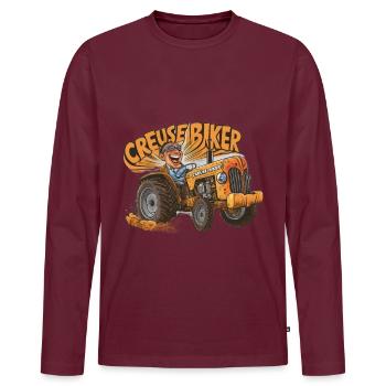 Biker Creuse Biker Farmer Passion Countryside - Männer Premium Bio Langarmshirt - Burgunderrot - Vorne - Nico (187cm)