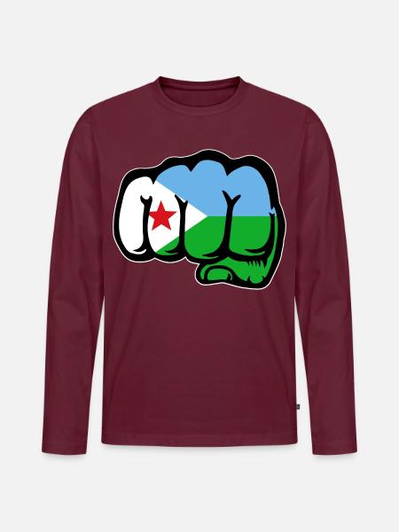 Dschibuti Flagge Faust - Männer Premium Bio Langarmshirt - Burgunderrot