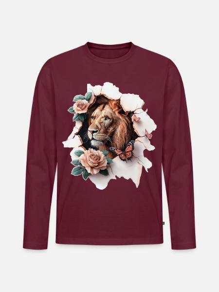 Löwe Vintage - Männer Premium Bio Langarmshirt - Burgunderrot