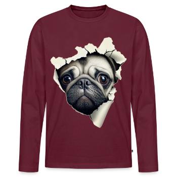 Mops - Männer Premium Bio Langarmshirt - Burgunderrot - Vorne - Nico (187cm)