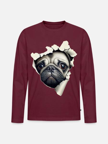 Mops - Männer Premium Bio Langarmshirt - Burgunderrot