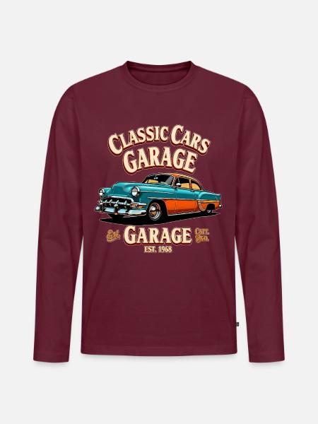 Klassische Autos Garage Druck - Männer Premium Bio Langarmshirt - Burgunderrot