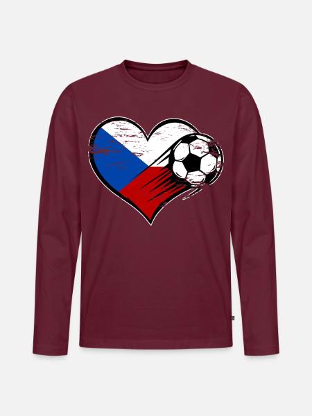 Tschechien Flagge Fußball mit Herz used - Männer Premium Bio Langarmshirt - Burgunderrot