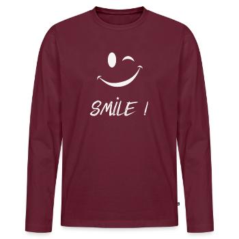 Smile - Männer Premium Bio Langarmshirt - Burgunderrot - Vorne - Nico (187cm)