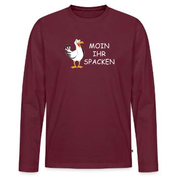 Moin ihr Spacken - Männer Premium Bio Langarmshirt - Burgunderrot - Vorne - Nico (187cm)