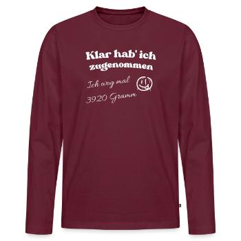 klar habe ich zugenommen - Männer Premium Bio Langarmshirt - Burgunderrot - Vorne - Nico (187cm)