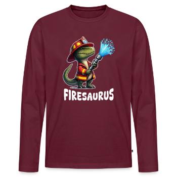 Firesaurus Feuerwehrmann Maskottchen - Männer Premium Bio Langarmshirt - Burgunderrot - Vorne - Nico (187cm)