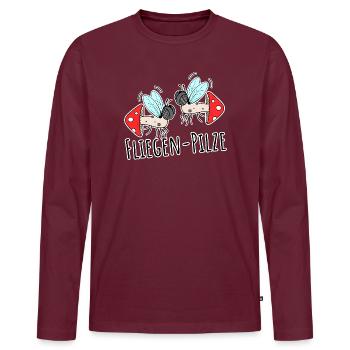 Zwei Fliegen Pilze - Männer Premium Bio Langarmshirt - Burgunderrot - Vorne - Nico (187cm)