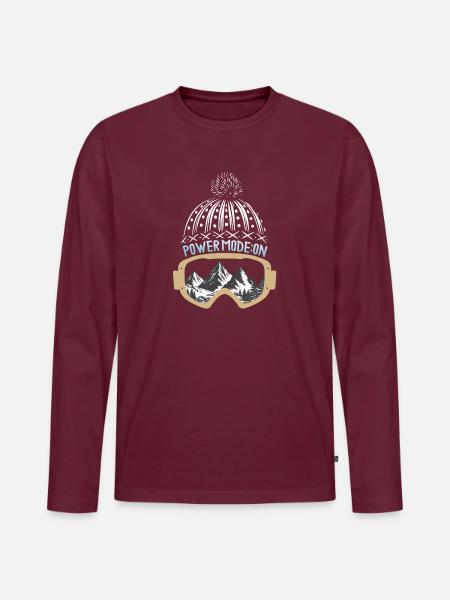 Powder Mode: ON – Ski & Snowboard Design - Männer Premium Bio Langarmshirt - Burgunderrot