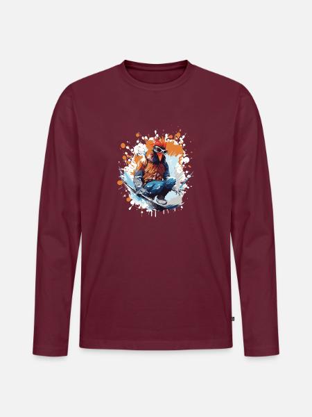 Hahn Snowboard - Männer Premium Bio Langarmshirt - Burgunderrot