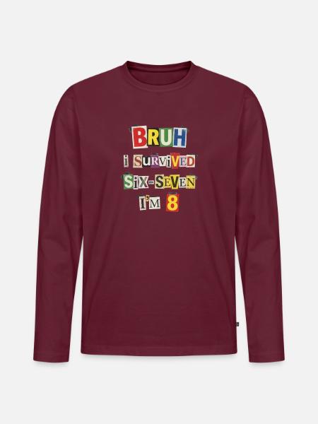 Bruh Überlebt 8 Meme-Collage - Männer Premium Bio Langarmshirt - Burgunderrot