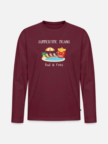 Summertime means Pool & Fries - Männer Premium Bio Langarmshirt - Burgunderrot