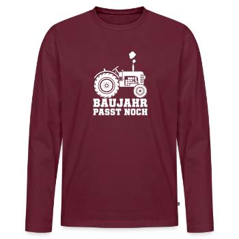 Baujahr passt noch Traktor Landwirt T-Shirt - Männer Premium Bio Langarmshirt - Burgunderrot - Vorne - Nico (187cm)