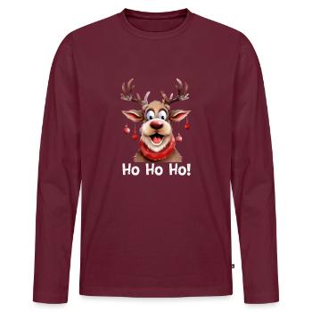 Rentier Ho Ho Ho Weihnachten Lustiges Motiv - Männer Premium Bio Langarmshirt - Burgunderrot - Vorne - Nico (187cm)