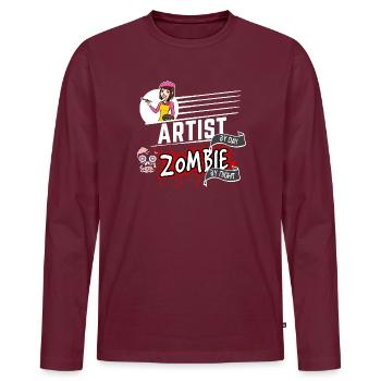 Artist by day Zombie by night - Künstlerin - Männer Premium Bio Langarmshirt - Burgunderrot - Vorne - Nico (187cm)