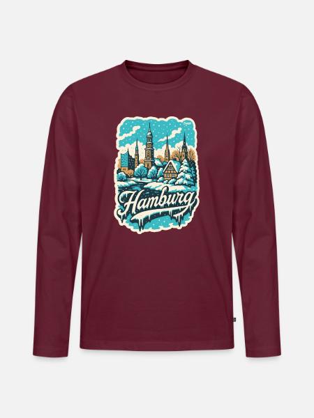 Hamburg Winterlandschaft - Männer Premium Bio Langarmshirt - Burgunderrot