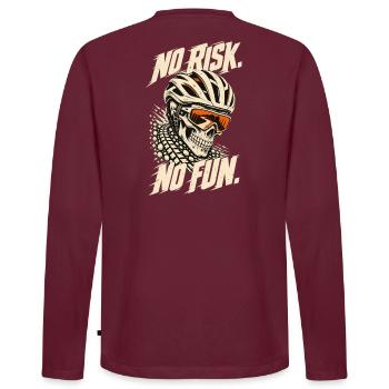 Gravelbike – No Risk. No Fun. - Männer Premium Bio Langarmshirt - Burgunderrot - Hinten - Nico (187cm)