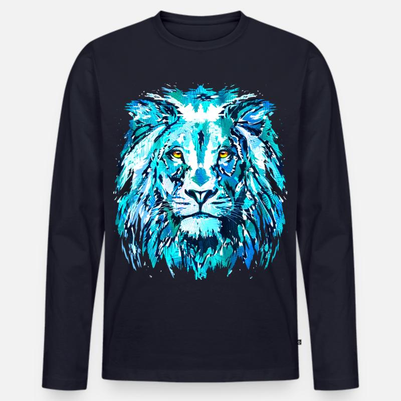 Blauer Löwenkopf - Sternzeichen Löwe - Männer Premium Bio Langarmshirt - Navy