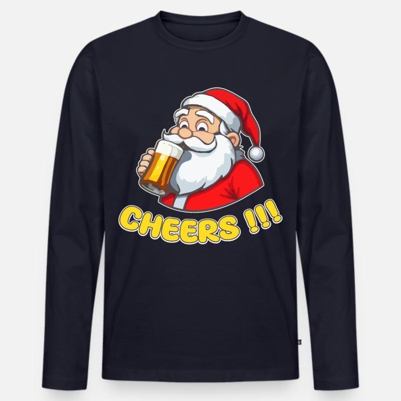 Weihnachtsmann mit Bier Cheers!!! - Männer Premium Bio Langarmshirt - Navy