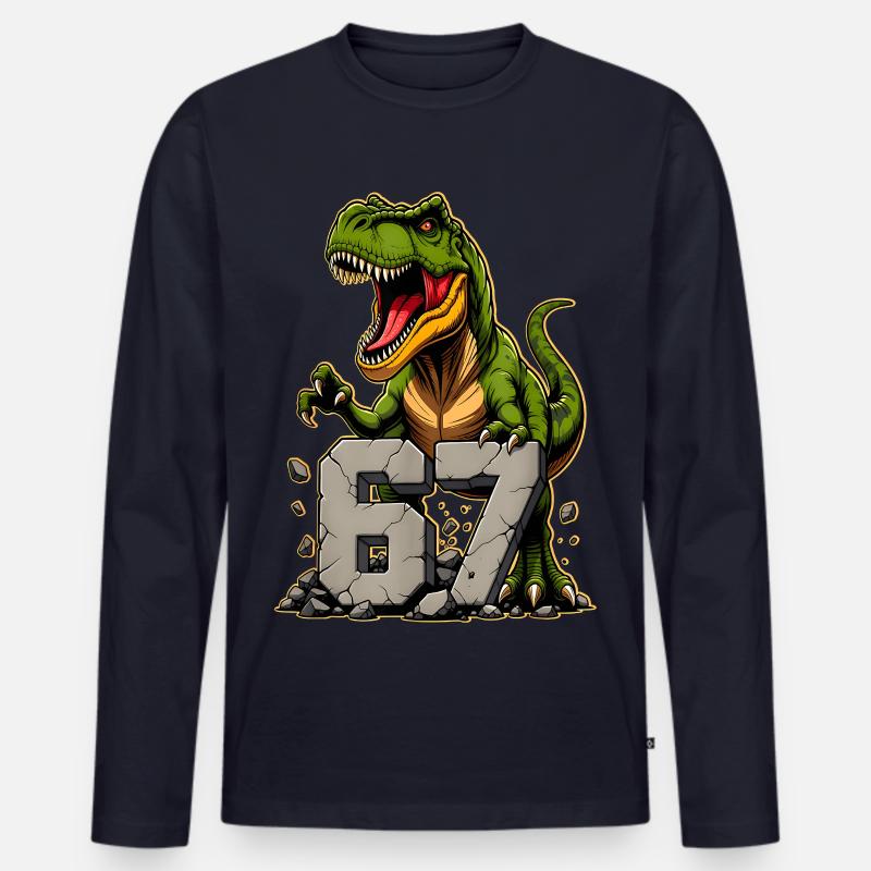 T-Rex Dinosaur Funny Six Seven Meme - Männer Premium Bio Langarmshirt - Navy