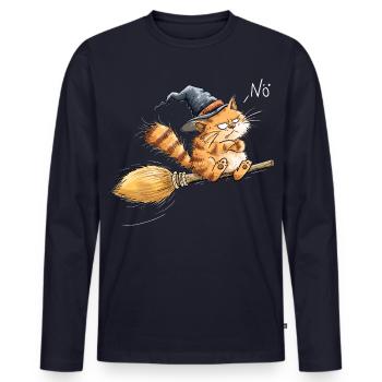 Hexenkatze Besen Halloween Katze Tierhumor Cartoon - Männer Premium Bio Langarmshirt - Navy - Vorne - Nico (187cm)