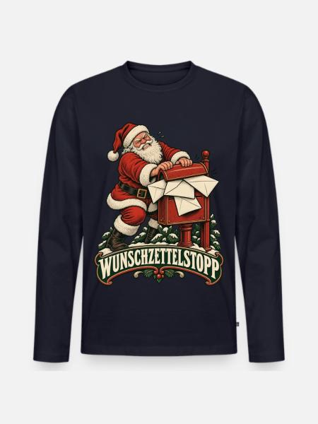 Wunschzettelstopp – Weihnachtsmann am Briefkasten - Männer Premium Bio Langarmshirt - Navy