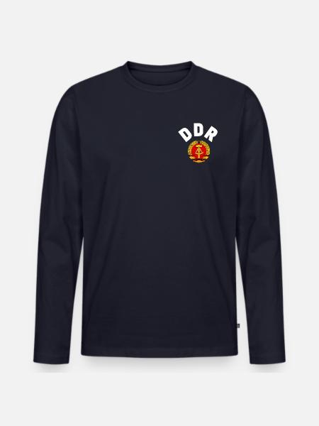 DDR 1974 WM Nationalmannschaft Retro Shirt Tasche - Männer Premium Bio Langarmshirt - Navy